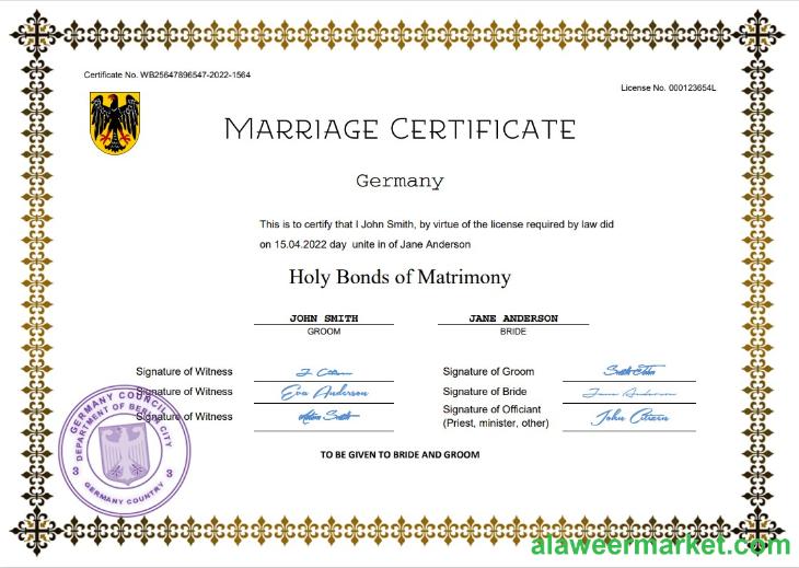 Germany marriage certificate Word and PDF template